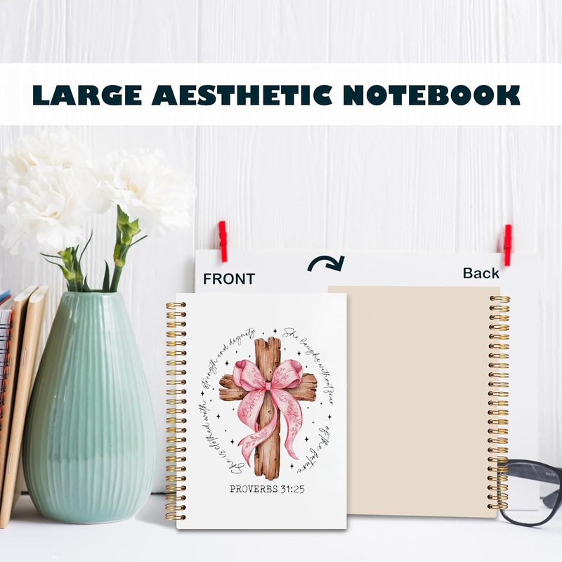 BearCake Proverbs 31 Woman Christian Notebook Journal, Preppy Christian Gifts for Women, Pink Coquette Bow Prayer Journal for Women, Bible Journaling Hardcover Spiral Notebook 5.5x8.3 - Image 4
